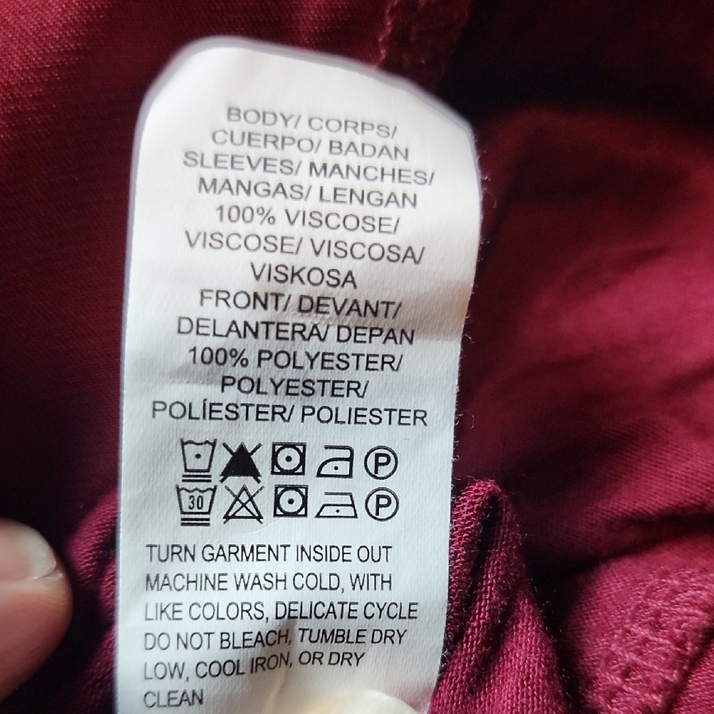 LUCKY BRAND | Women's Burgundy Long Sleeve Satin Front Casual Office Blouse | XS - Picture 4 of 7